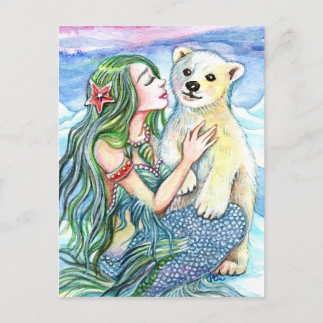 Carte Postale Petit Ours Polaire Bébé - Mermaid Art (Devant)