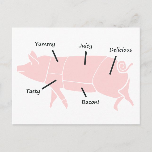 Carte Postale Petit Piggie Rose avec Étiquettes savoureux (Devant)