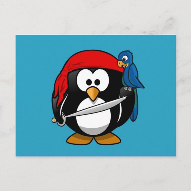 Carte Postale Petit pingouin de pirate animé mignon (Devant)