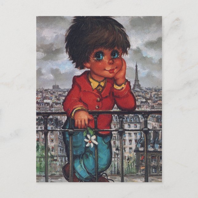 Carte Postale Petit Poulbot à la fleur (Devant)