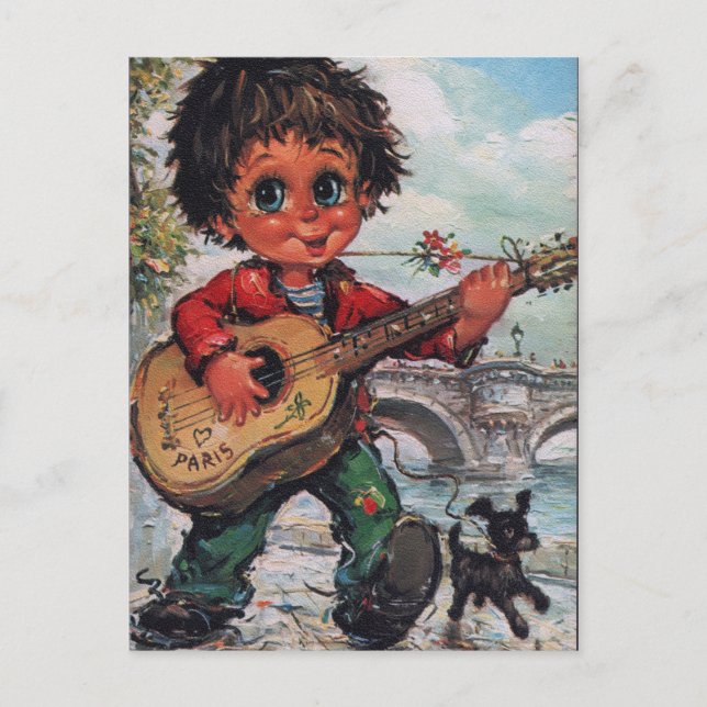 Carte Postale Petit Poulbot à la guitare (Devant)