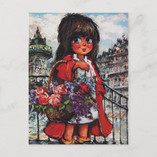 Carte Postale Petit Poulbot vendeuse de fleurs