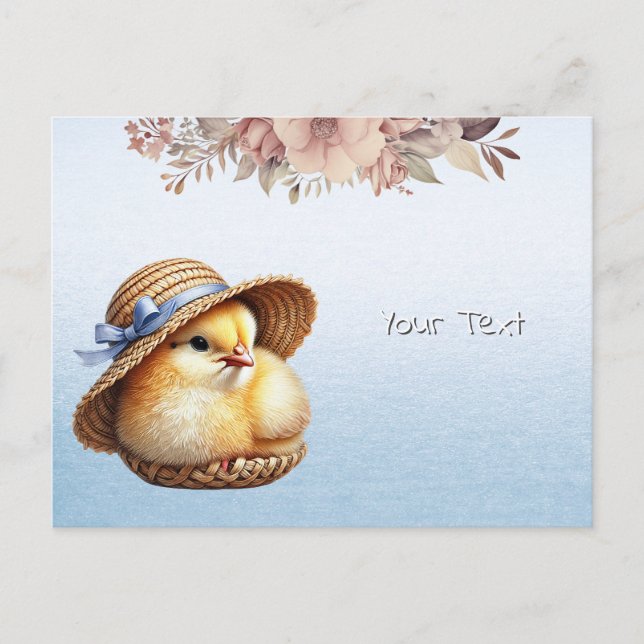 Carte postale Petit Poussin Ruban Bleu (Devant)
