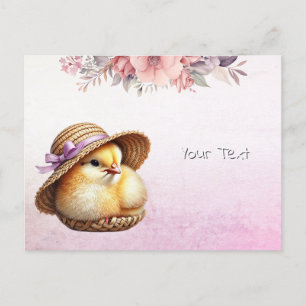 Carte postale Petit poussin ruban rose