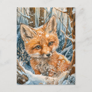 Carte Postale Petit renard dans la forêt enneigée