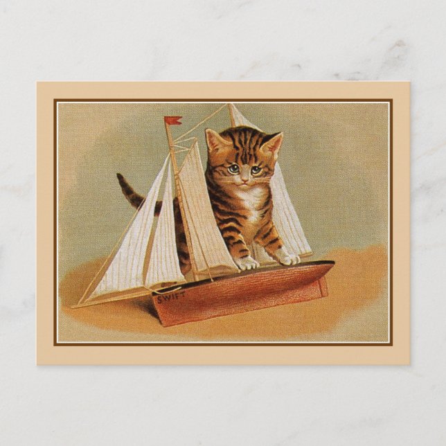 Carte Postale Petit voilier en bois de chaton victorien (Devant)