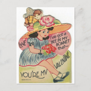 Carte Postale Petite Bee dans mon Bonnet Vintage Valentine