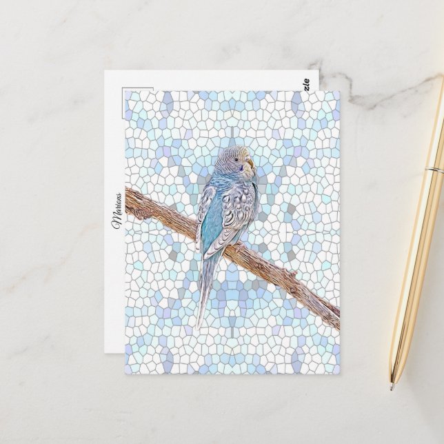Carte Postale Petite bougie bleue sur arrière - plan en mosaïque (Devant/Arrière en situation)