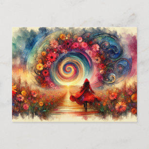 Carte Postale Petite casserole rouge Portail Floral Aquarelle