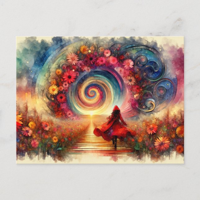 Carte Postale Petite casserole rouge Portail Floral Aquarelle (Devant)