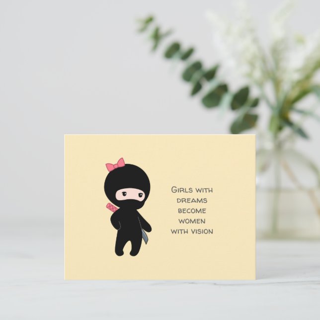 Carte Postale Petite citation de fille Ninja sur Jaune (Debout devant)