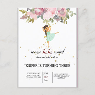 Carte Postale Petite Danseuse | Fête d'anniversaire de ballet fl