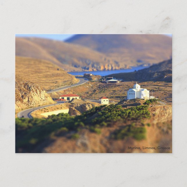 Carte Postale Petite église sur une colline à Myrina, Limnos, Gr (Devant)