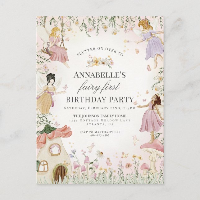 Carte Postale Petite Fée Premier Anniversaire Jardin Enchanté Fi (Devant)