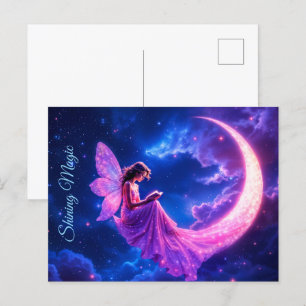 Carte Postale Petite fée rose imaginaire parties scintillant lun