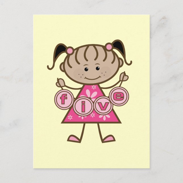 Carte Postale Petite fille 5e anniversaire Tshirts et cadeaux (Devant)