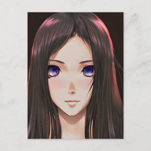 Carte Postale Petite fille Anime avec cheveux Brown et yeux bleu