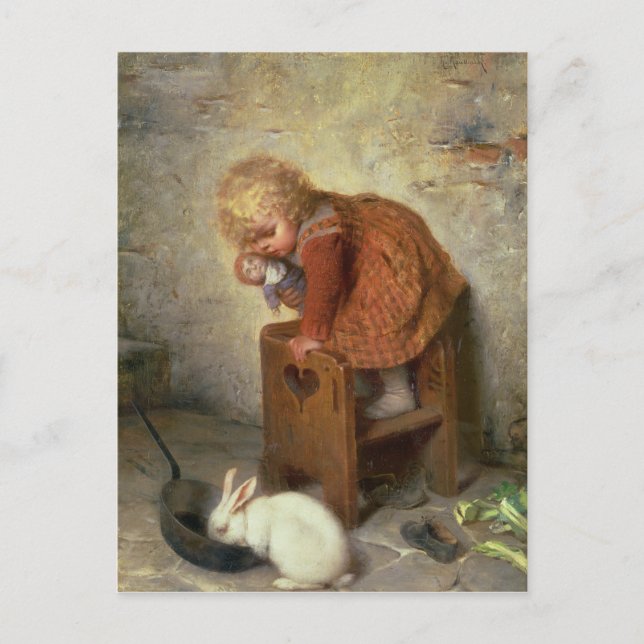 Carte Postale Petite fille avec un lapin (Devant)