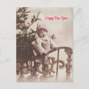 Carte Postale Petite Fille Bonne Année Salutations Vintage
