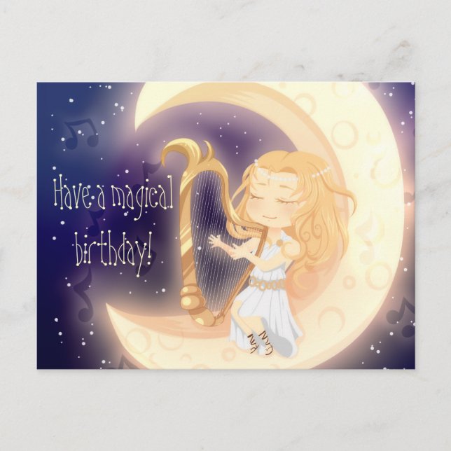 Carte Postale Petite fille Chibi jouant de la harpe à l'annivers (Devant)