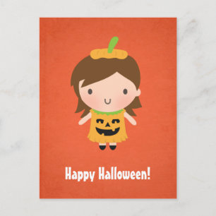 Carte Postale Petite fille Citrouille mignonne Enfants Halloween