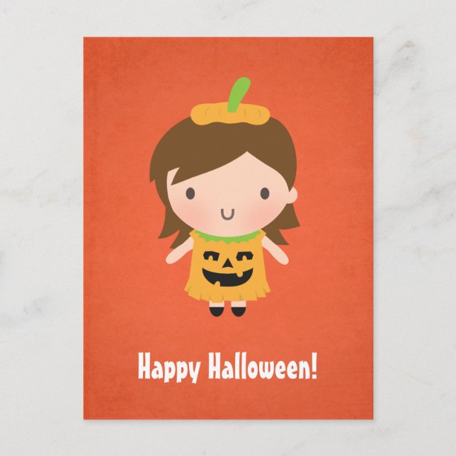Carte Postale Petite fille Citrouille mignonne Enfants Halloween (Devant)