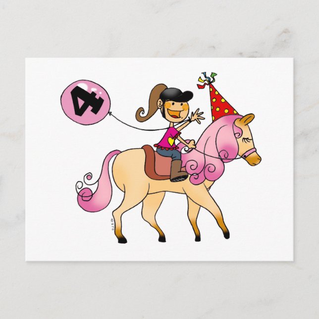 Carte Postale Petite fille de 4 ans sur un poney (Devant)