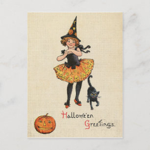 Carte Postale Petite fille en costume d'Halloween de sorcière, c