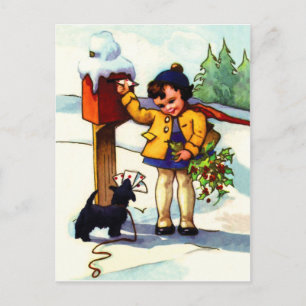 Carte Postale Petite fille envoie des voeux de Noël
