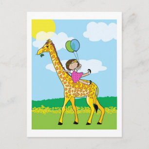 Carte Postale Petite fille et girafe