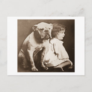 Carte Postale Petite fille et son Bulldog Vintage Slide en verre