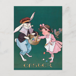 Carte Postale Petite fille lapin lapin vintage Oeuf de Pâques