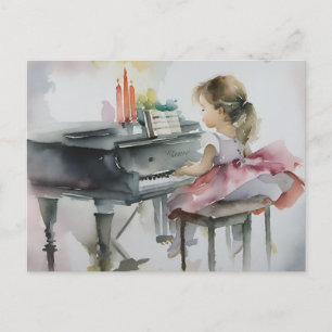 Carte Postale Petite fille pianiste douce jouant du piano
