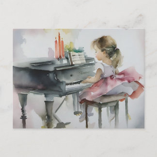 Carte Postale Petite fille pianiste douce jouant du piano