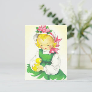 Carte Postale Petite Fille Rétro Mignonne Vintage