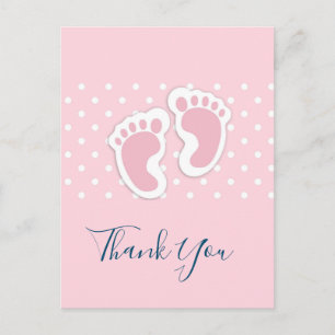 Carte Postale Petite fille rose mignonne Empreintes Merci