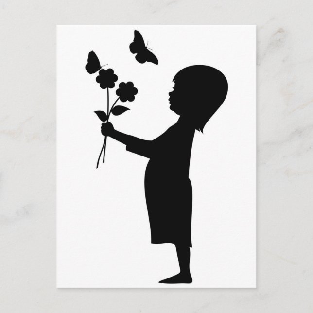 Carte Postale Petite fille tenant des fleurs silhouette (Devant)
