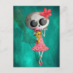 Carte Postale Petite Miss Mort avec crème glacée d'Halloween