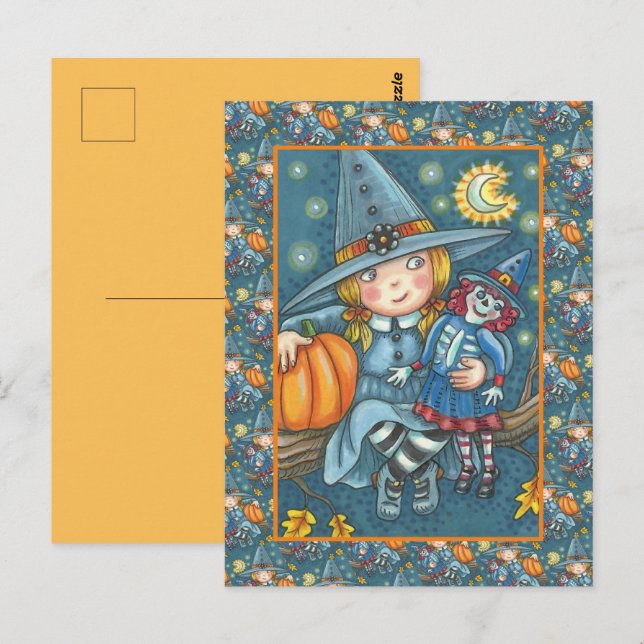 CARTE POSTALE PETITE PETITE JEUNE FILLE, RAG DOLL, HEUREUX HALLO (Devant / Derrière)