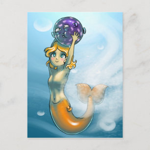 Carte Postale Petite sirène et poisson