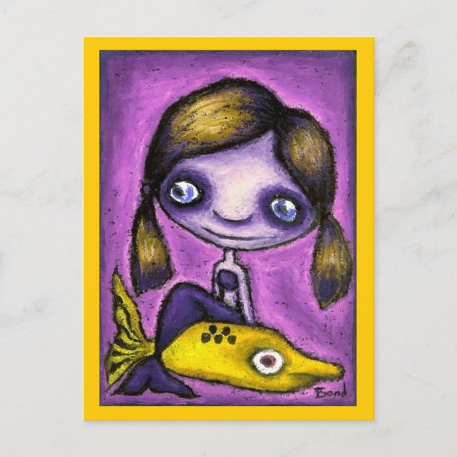 Carte Postale Petite sirène sur un taxi de requin (Devant)