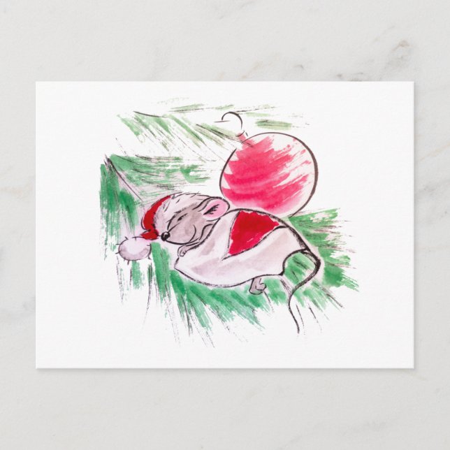 Carte Postale Petite souris de Noël et du Nouvel An dormant (Devant)