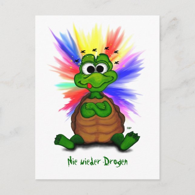 Carte Postale Petite Tortue, Jamais plus de drogues ! (Devant)