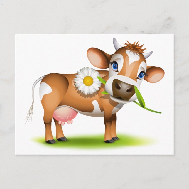 Carte Postale Petite vache Jersey mangeant de la marguerite (Devant)