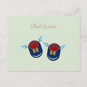 Carte Postale Petites chaussures à ailes mignonnes en bleu et ro