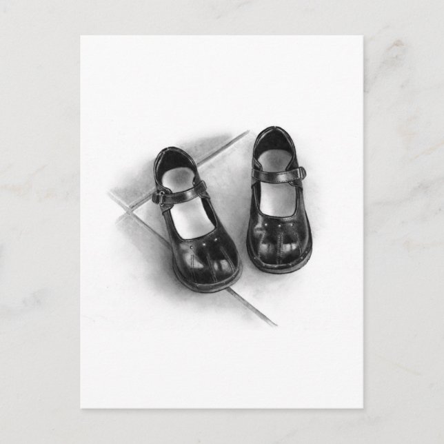 CARTE POSTALE PETITES CHAUSSURES NOIRES : ART DU PENCIL : RÉALIS (Devant)