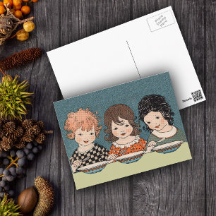 Carte Postale Petites Filles vintages Mangeant Soupe Trois Soeur