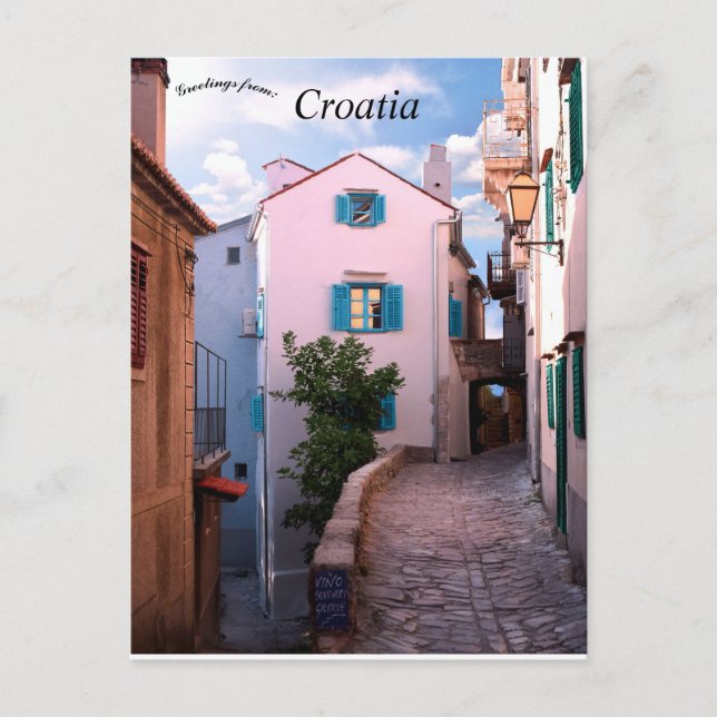 Carte Postale Petites maisons roses à Vrbnik Croatie (Devant)