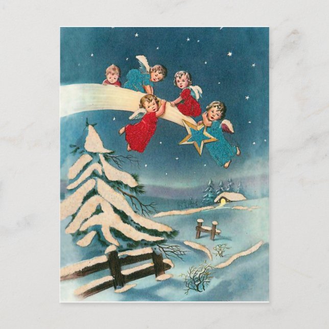 Carte Postale Petits anges sur étoile tournante, voeux de Noël (Devant)