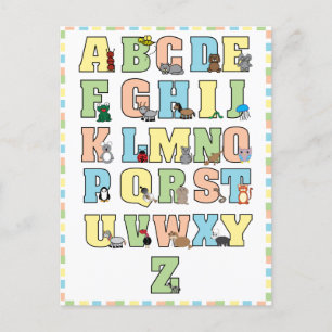 Carte Postale Petits animaux Alphabet Lettres Éducatives